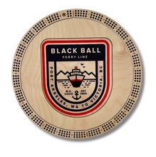 Load image into Gallery viewer, Black Ball Ferry Cribbage Board with Badge Logo
