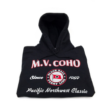 Load image into Gallery viewer, black MV COHO hoodie folded
