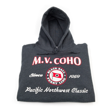 Load image into Gallery viewer, charcoal grey MV COHO hoodie folded
