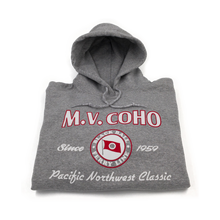 Load image into Gallery viewer, light grey MV COHO hoodie folded
